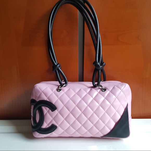 CHANEL Handbags - SOLD!!!!! CHANEL BOWLER BAG soft pink &black color